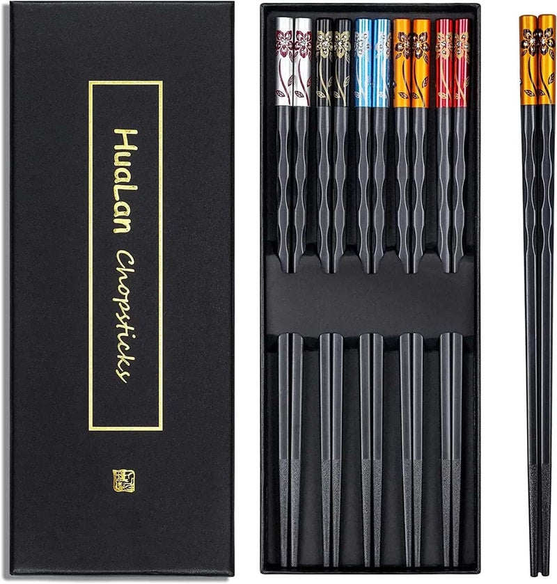HuaLan Fiberglass Chopsticks Series - Japanese Non-Slip Chopstick, Reusable Chop Sticks Dishwasher Safe, 5 Pairs, Gift Set, 9.9 Inches, Spring Flower - Image 1